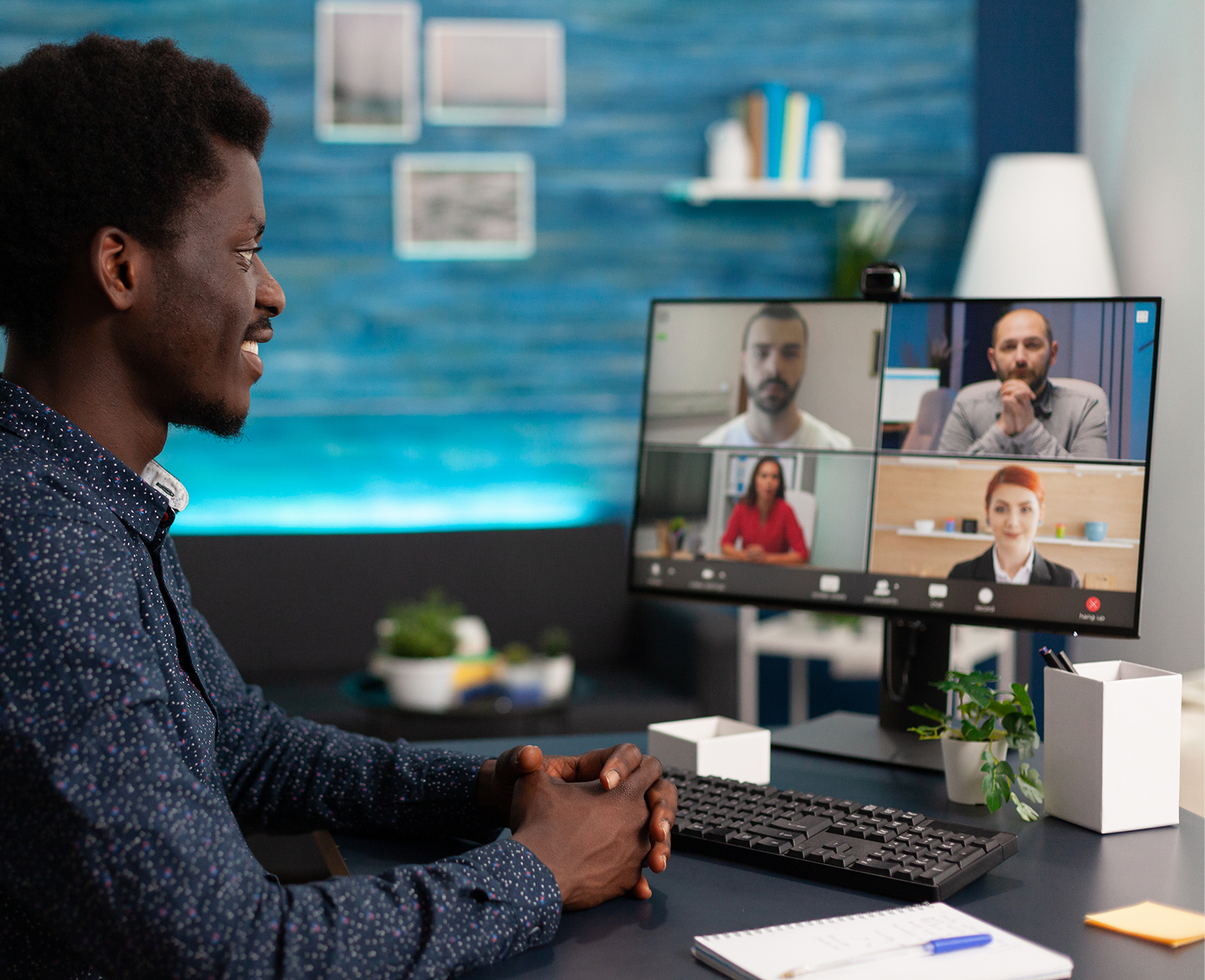 Business student having online video call meeting conference